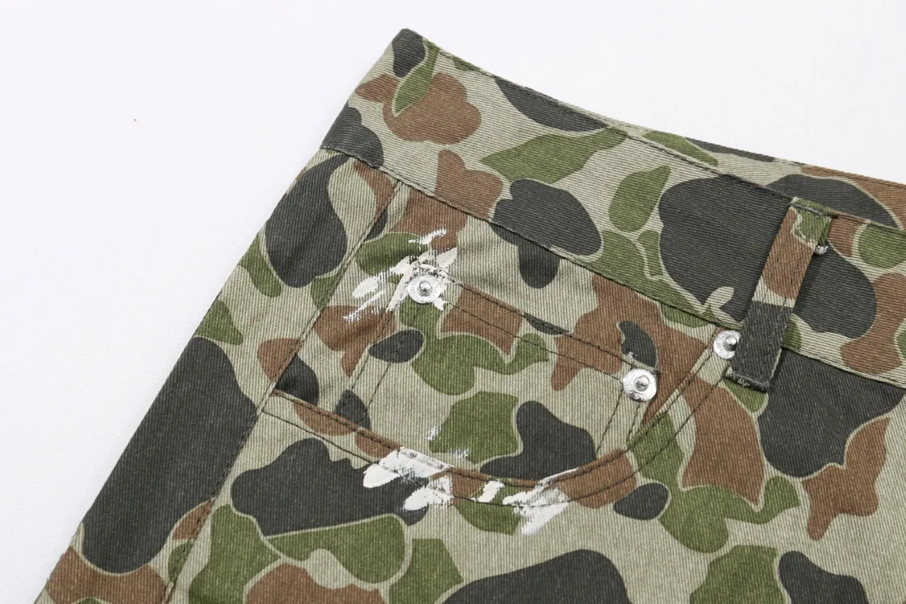 661#Gallery Dept New Hand-painted Ink Washed Overalls Camouflage Shorts Beauty Trendy Shorts Casual Five-Fifth Pants Camouflage Color S~XL P200